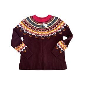 Talbots NWT Fair Isle Sweater Petite Size P Burgundy Multicolor